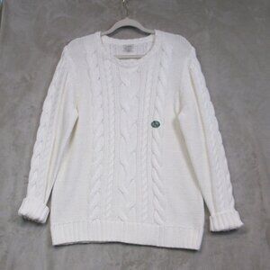 New L.L. BEAN Double L Classic Cable Knit Fisherman Sweater 100% Cotton XL White